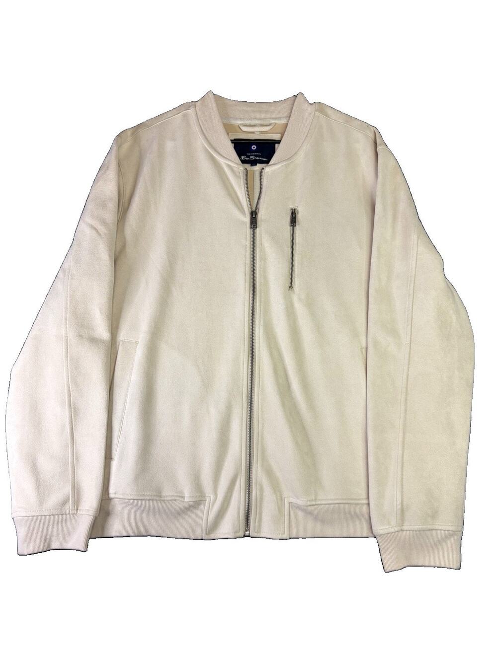 Ben Sherman Jacket Men’s XL Cream Faux Suede Bomber Full Zip Mod Casual
